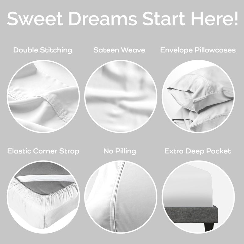 Bamtek 100% Viscose from Bamboo Sheets King Size, Super Soft Bedding Set, 4PC Cooling Sheets for Hot Sleepers, Vegan Silk Moisture Wicking, Organically Grown Bedsheet, White - 76" x 80" - Image 4
